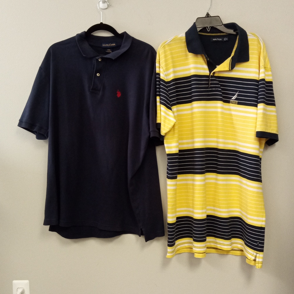 Nautica Yellow Blue White & U.S Polo Blue Men's 2 Shirt Bundle 2XL